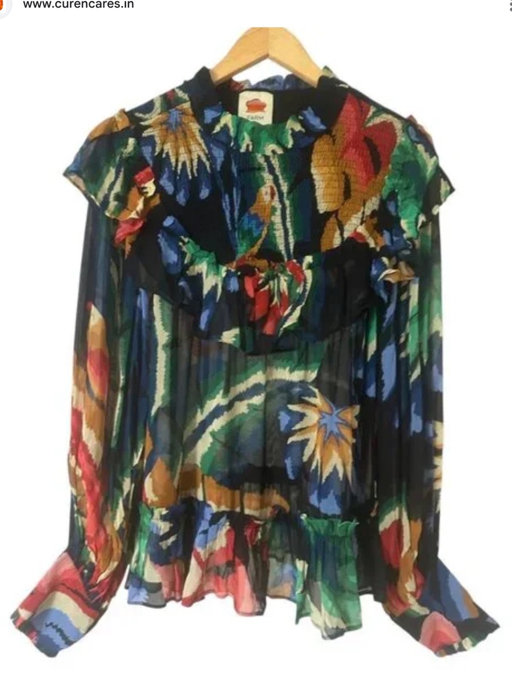 FARM Rio Multicolor Ruffle Floral Sheer Blouse - Picture 2 of 5